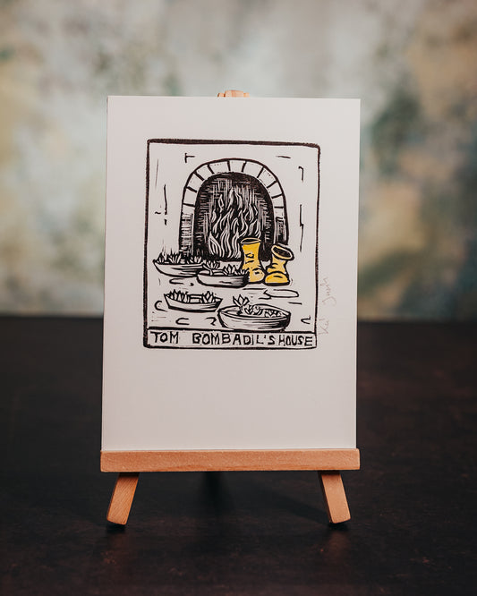 Yellow Boots and Waterlilies (handgepresster Linoldruck)